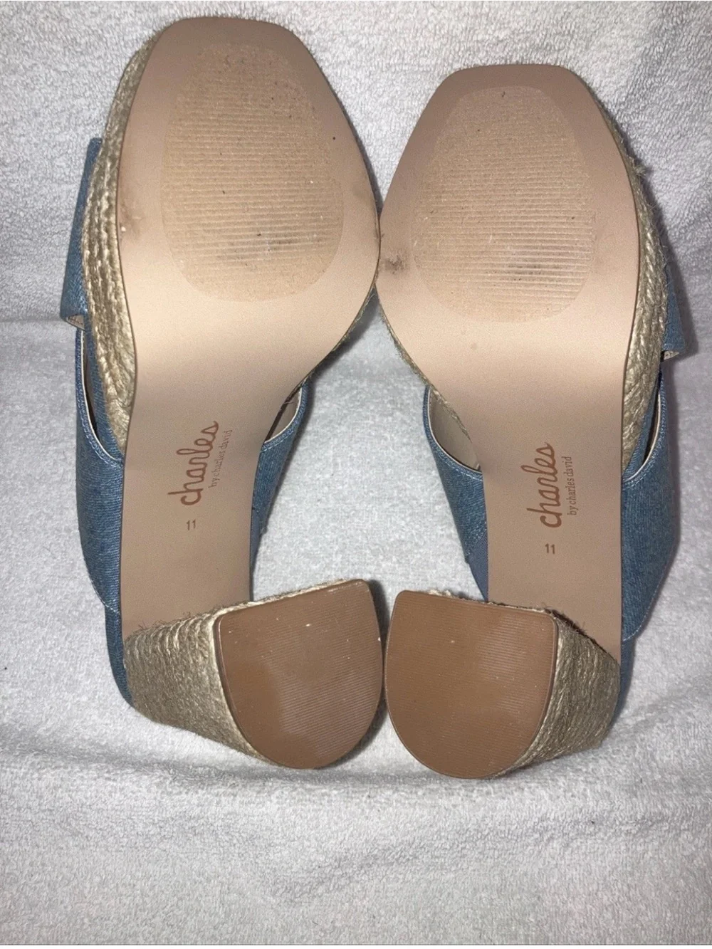 Charles By Charles David Denim Platform Espadrille Heeled Sandals Slides Sz 11 M